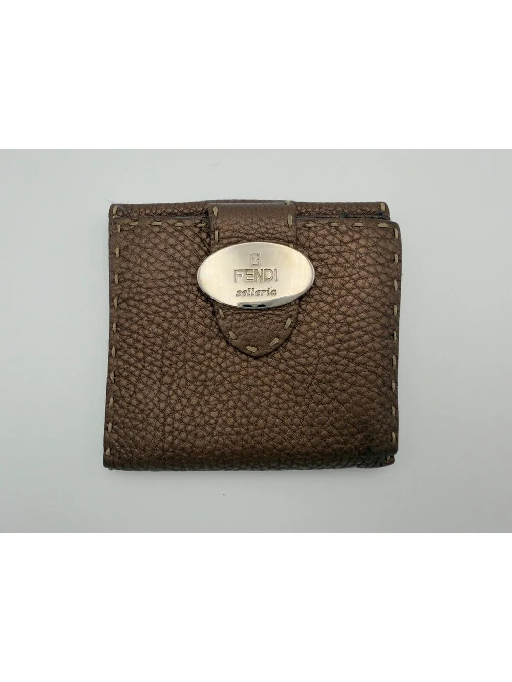 Authentic Fendi Selleria Small Bifold Wallet Hand-Stitched Roman Leather Brown